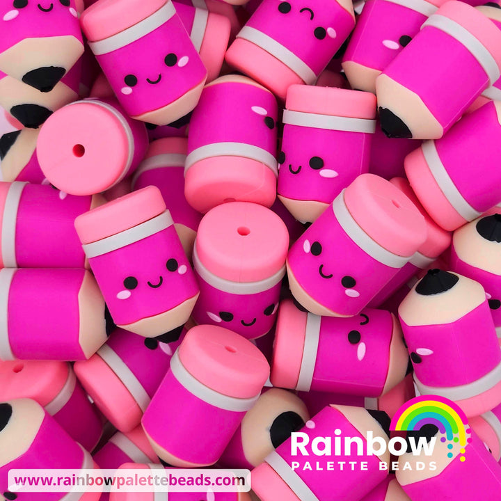 3D Cute Pencil Exclusive Silicone Focal Bead Magenta Beads