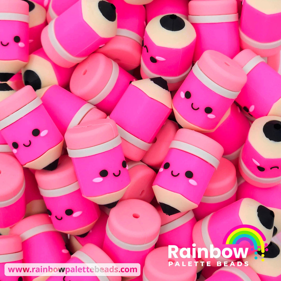 3D Cute Pencil Exclusive Silicone Focal Bead Neon Pink Beads