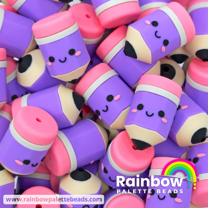 3D Cute Pencil Exclusive Silicone Focal Bead Purple Beads