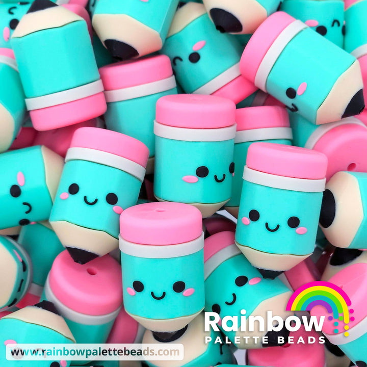 3D Cute Pencil Exclusive Silicone Focal Bead Turquoise Beads