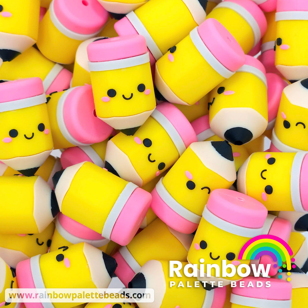 3D Cute Pencil Exclusive Silicone Focal Bead Yellow Beads
