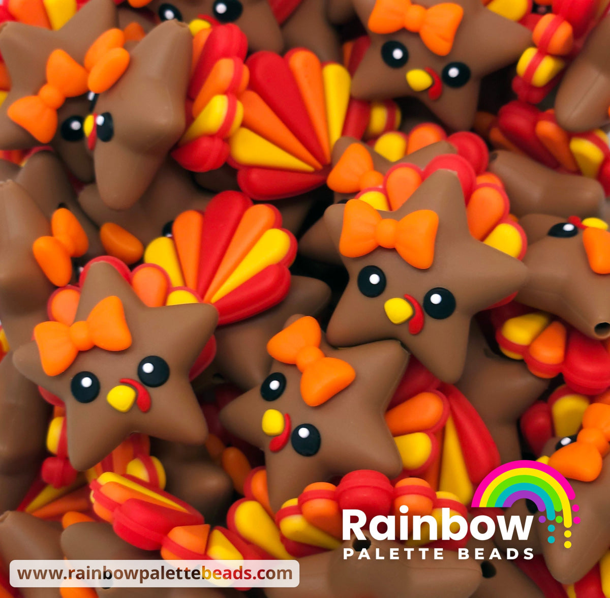 3D Cute Turkey Star Exclusive Silicone Focal Beads – Rainbow Palette Beads