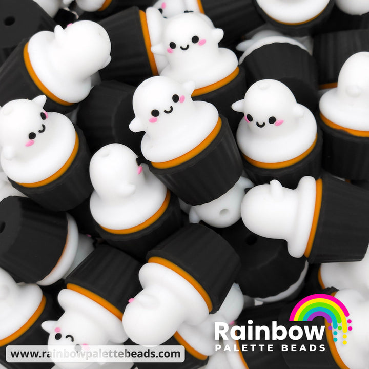3D Ghost Cupcake Exclusive Silicone Focal Beads Black Beads