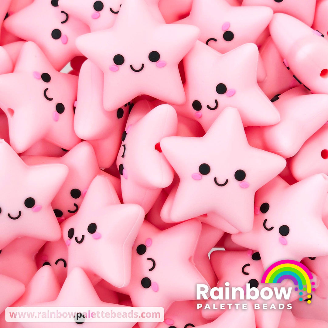 3D Happy Star Exclusive Silicone Focal Bead Pastel Pink Beads