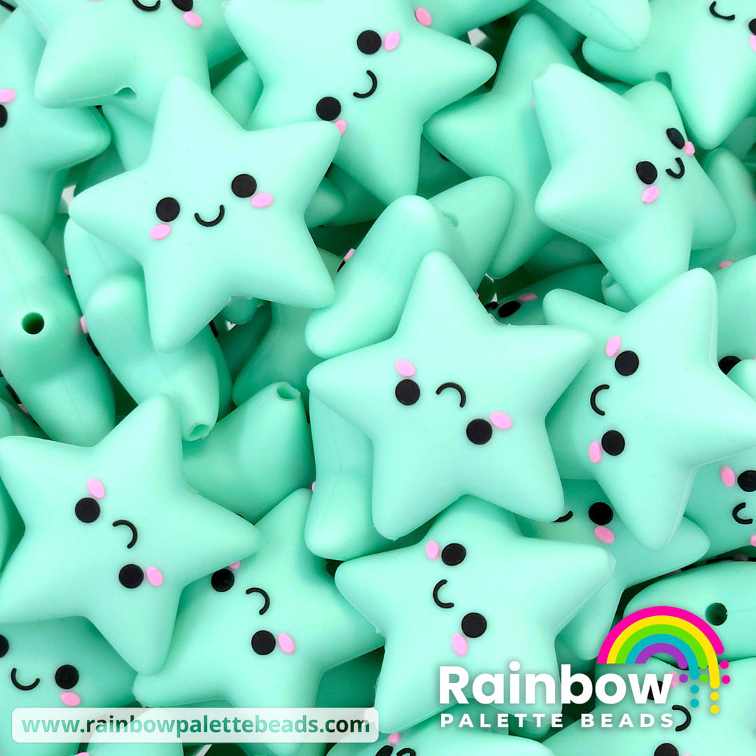 3D Happy Star Exclusive Silicone Focal Bead Pastel Turquoise Beads