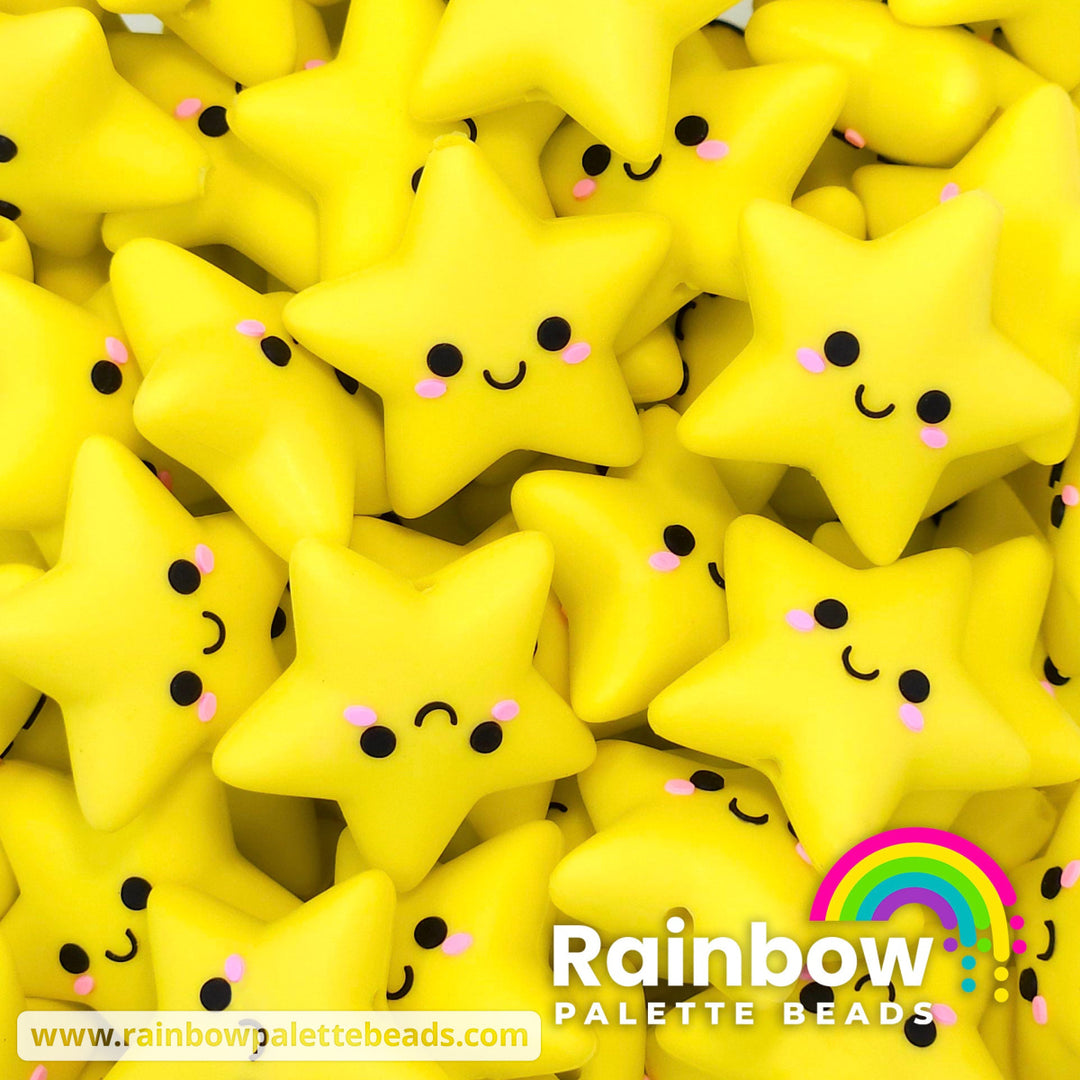 3D Happy Star Exclusive Silicone Focal Bead Yellow Beads