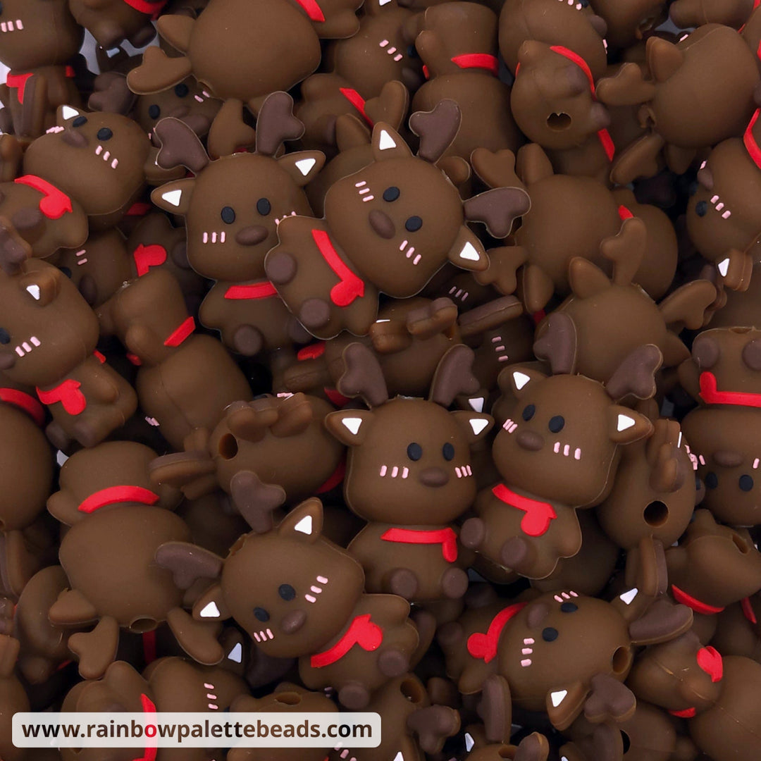 3D Little Dark Brown Reindeer Silicone Focal Beads Beads