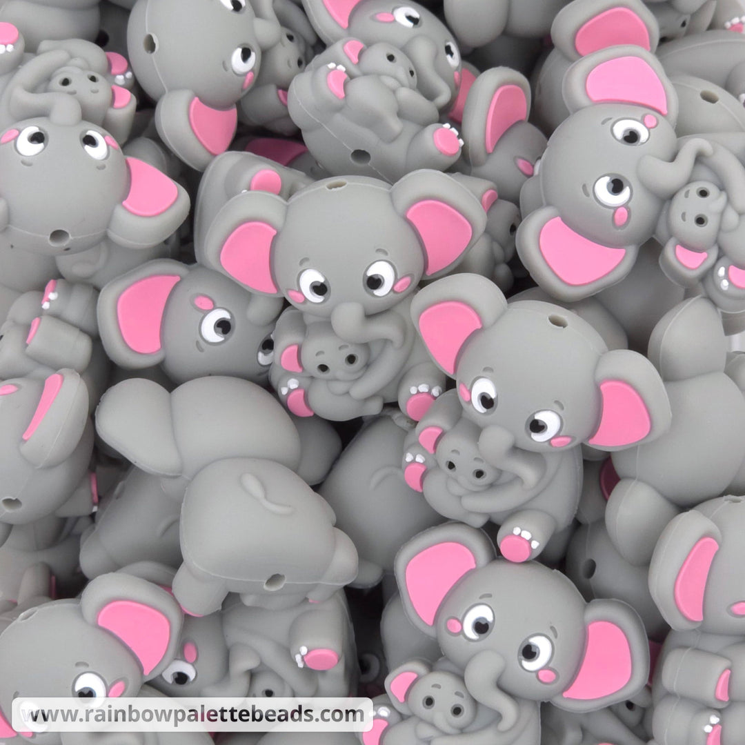 3D Mama & Baby Elephant Silicone Focal Beads - Beads