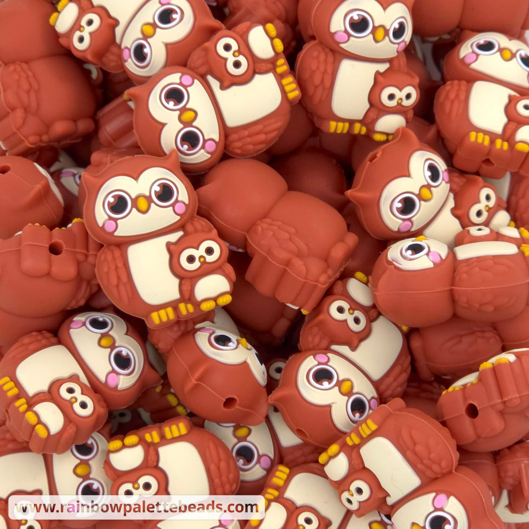 3D Mama & Baby Owl Silicone Focal Beads - Beads
