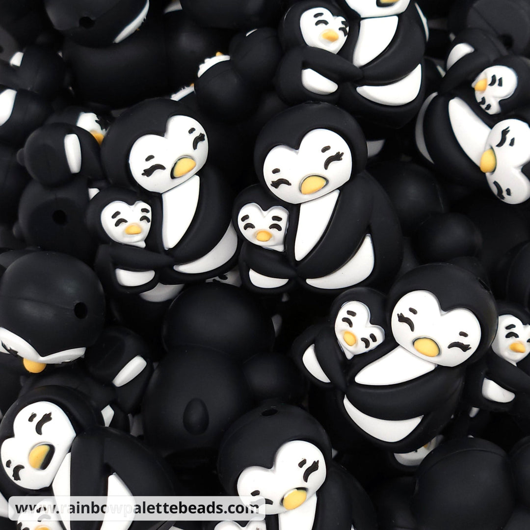 3D Mama & Baby Penguin Silicone Focal Beads Beads