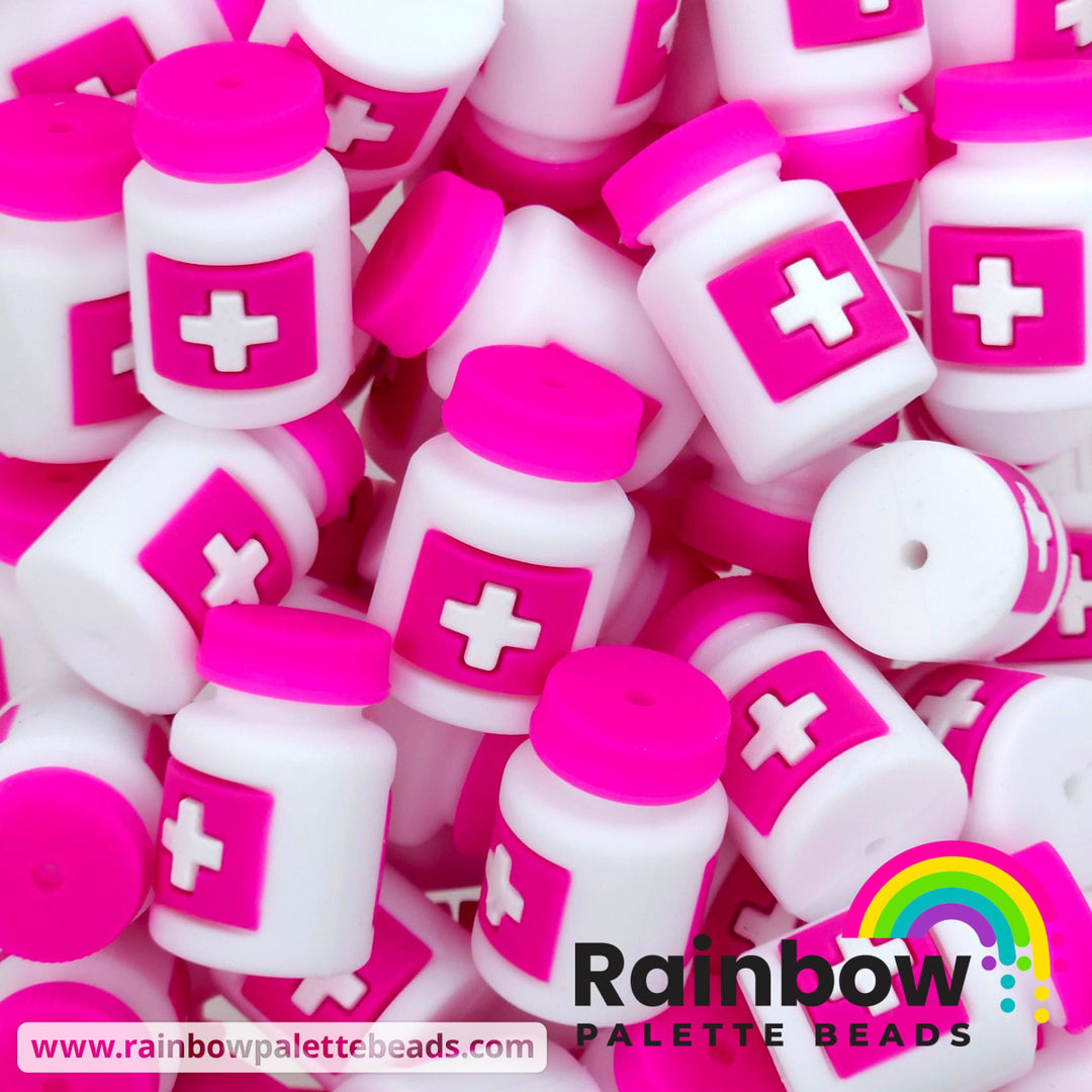 3D Medicine Pill Bottle Exclusive Silicone Focal Bead Magenta / Single Bead Beads