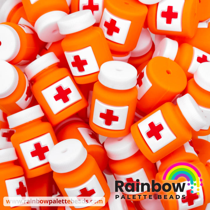 3D Medicine Pill Bottle Exclusive Silicone Focal Bead Orange / Single Bead Beads