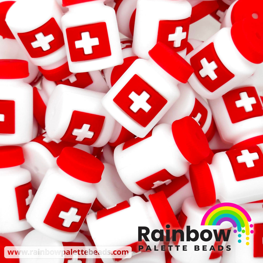 3D Medicine Pill Bottle Exclusive Silicone Focal Bead Red / Single Bead Beads