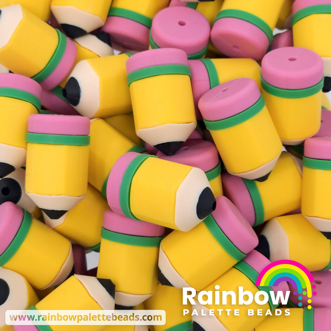 3D Pencil Exclusive Silicone Focal Bead (No Face) Yellow with Green Ring Beads