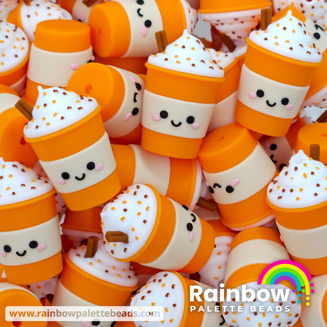 3D Pumpkin Cinnamon Sprinkle Drink Exclusive Silicone Focal Bead Beads