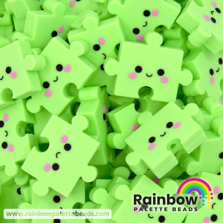 3D Puzzle Piece Exclusive Silicone Focal Beads - Light Lime - Beads