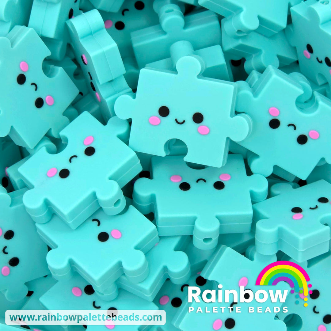 3D Puzzle Piece Exclusive Silicone Focal Beads - Mist Blue - Beads