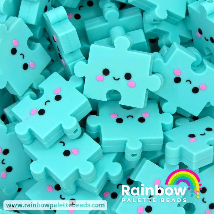 3D Puzzle Piece Exclusive Silicone Focal Beads - Mist Blue - Beads
