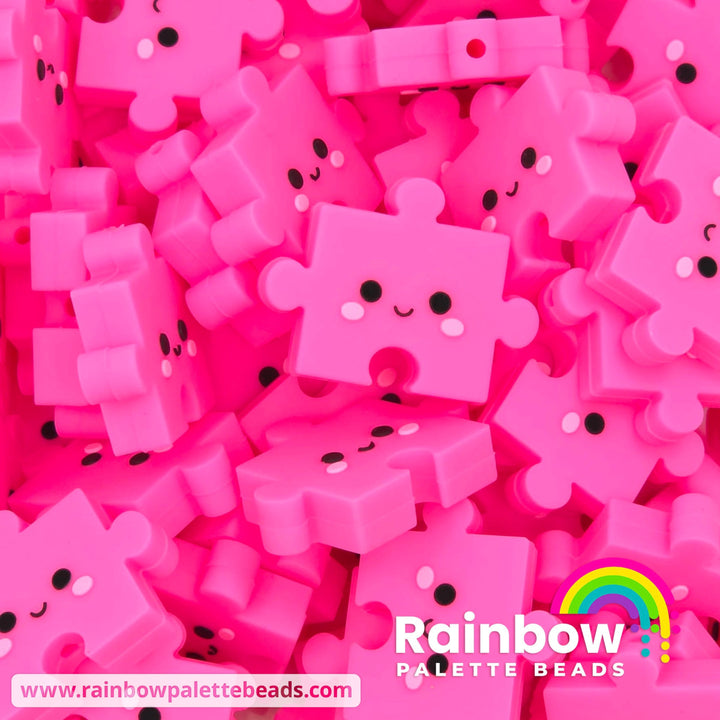 3D Puzzle Piece Exclusive Silicone Focal Beads - Pink - Beads