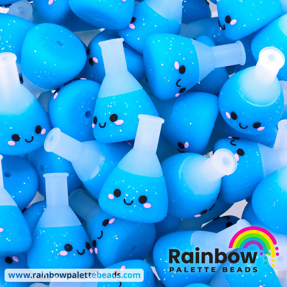 3D Science Erlenmeyer Flask Beaker Test Tubes Potion Exclusive Silicone Focal Bead Blue Beads