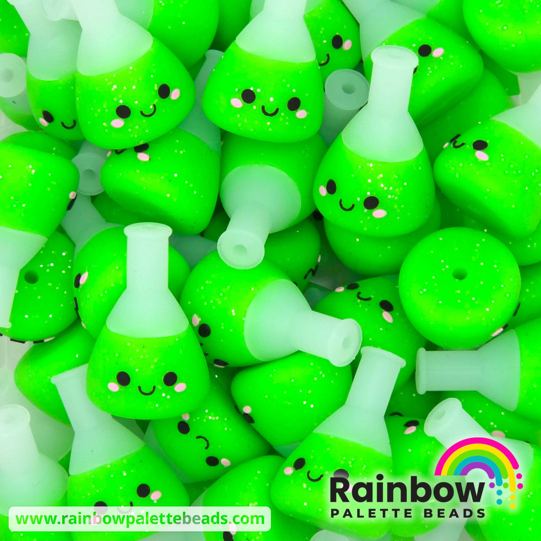 3D Science Erlenmeyer Flask Beaker Test Tubes Potion Exclusive Silicone Focal Bead - Neon Lime - Beads