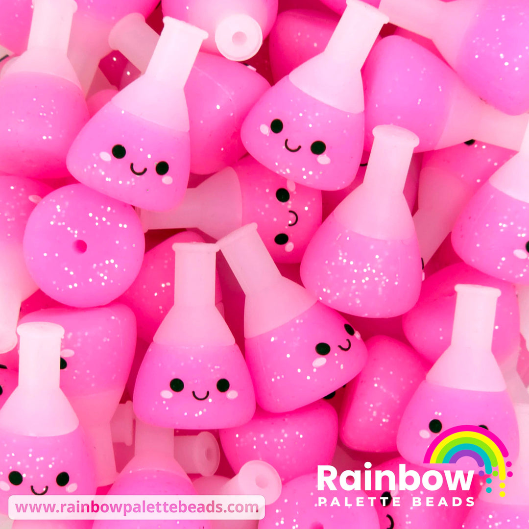 3D Science Erlenmeyer Flask Beaker Test Tubes Potion Exclusive Silicone Focal Bead - Pink - Beads