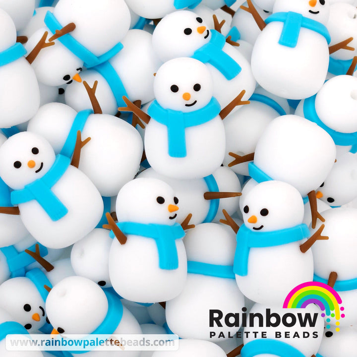 3D Snowman Exclusive Silicone Focal Bead Blue Scarf Beads