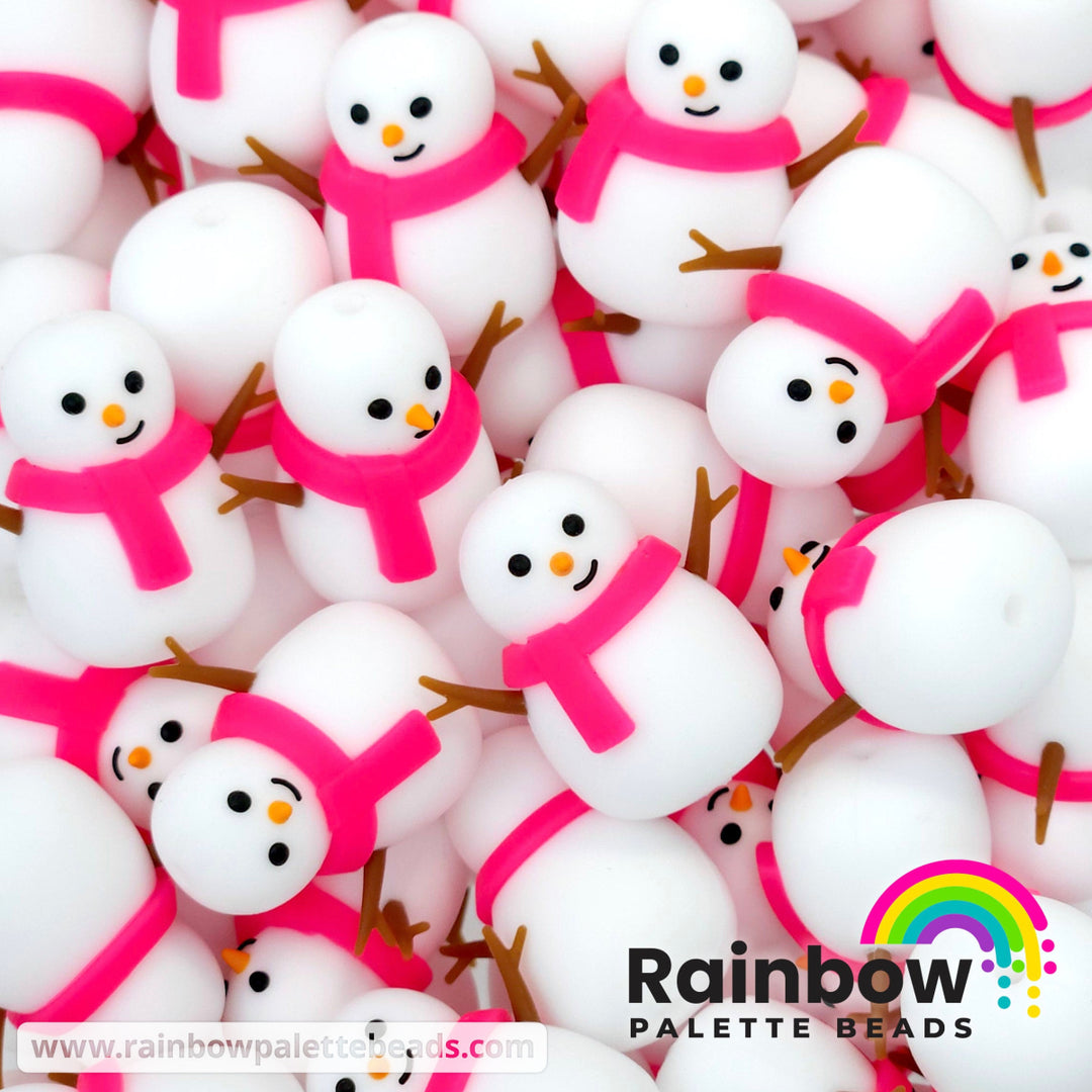 3D Snowman Exclusive Silicone Focal Bead Pink Scarf Beads