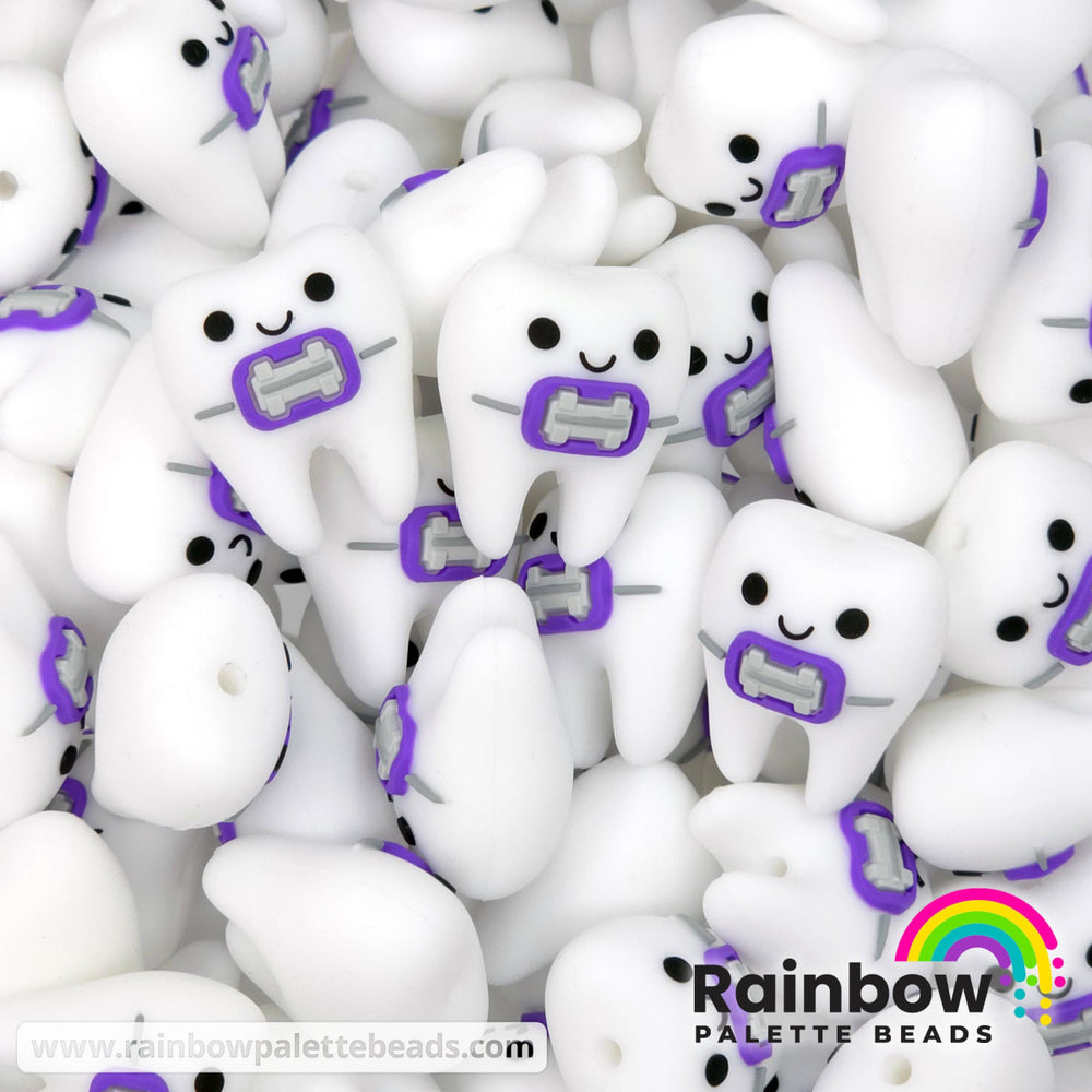 3D Tooth with Bracket (Braces) Exclusive Silicone Focal Beads - Purple - Beads