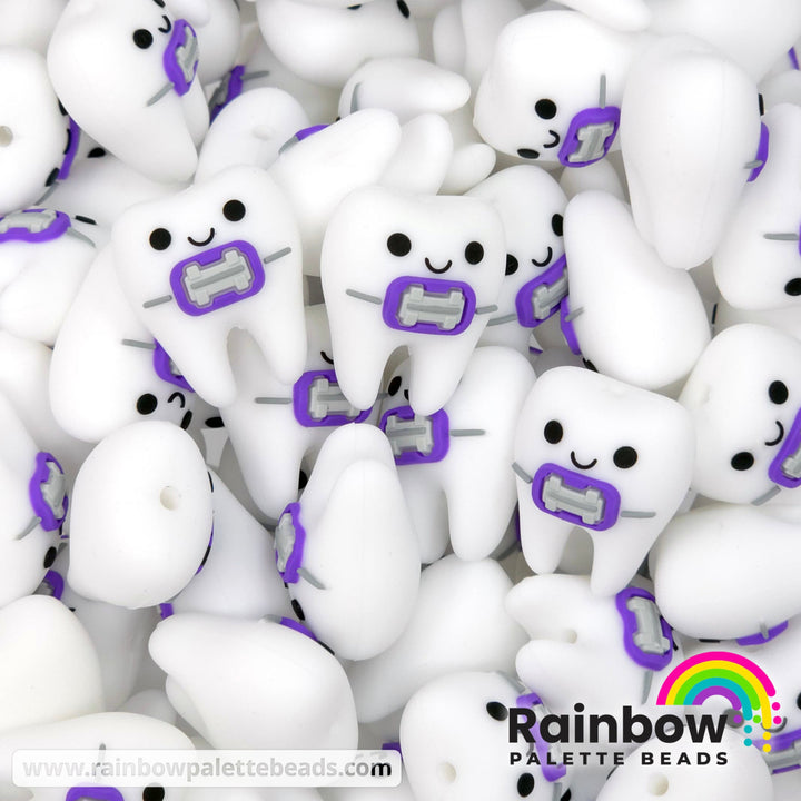 3D Tooth with Bracket (Braces) Exclusive Silicone Focal Beads - Purple - Beads