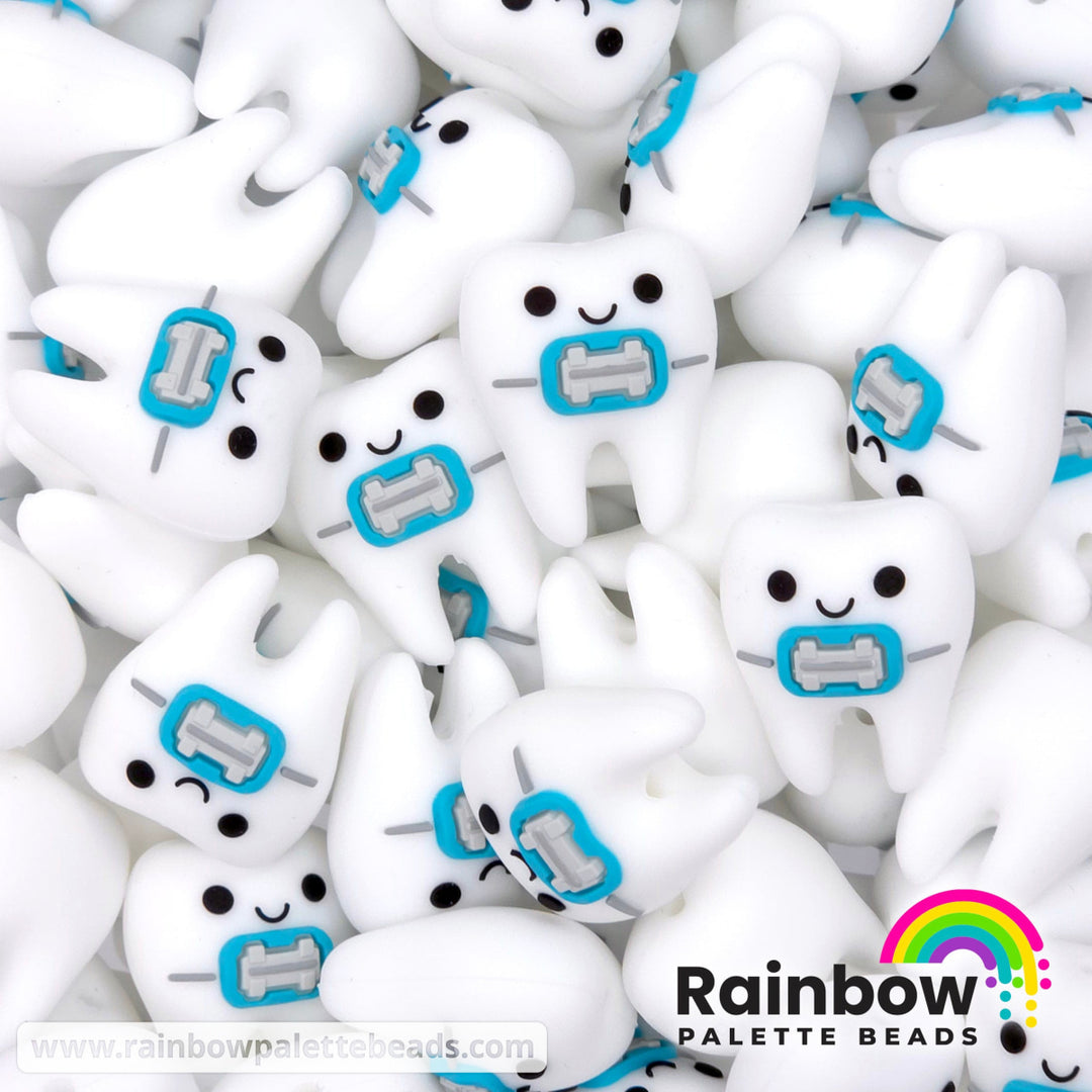 3D Tooth with Bracket (Braces) Exclusive Silicone Focal Beads - Teal - Beads