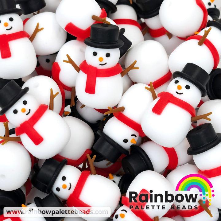 3D Top Hat Snowman Exclusive Silicone Focal Bead Red Scarf Beads