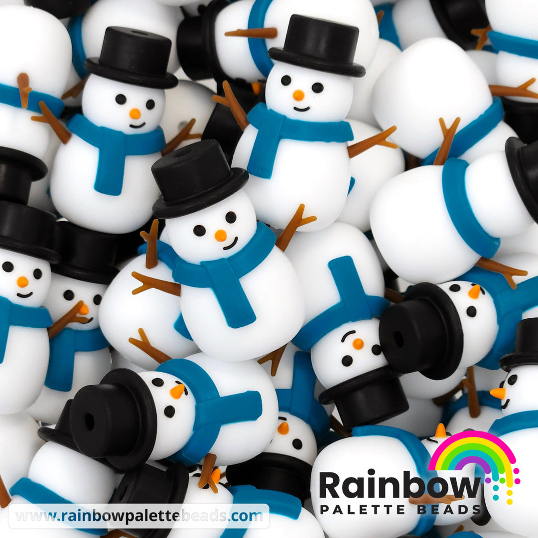 3D Top Hat Snowman Exclusive Silicone Focal Bead Teal Scarf Beads