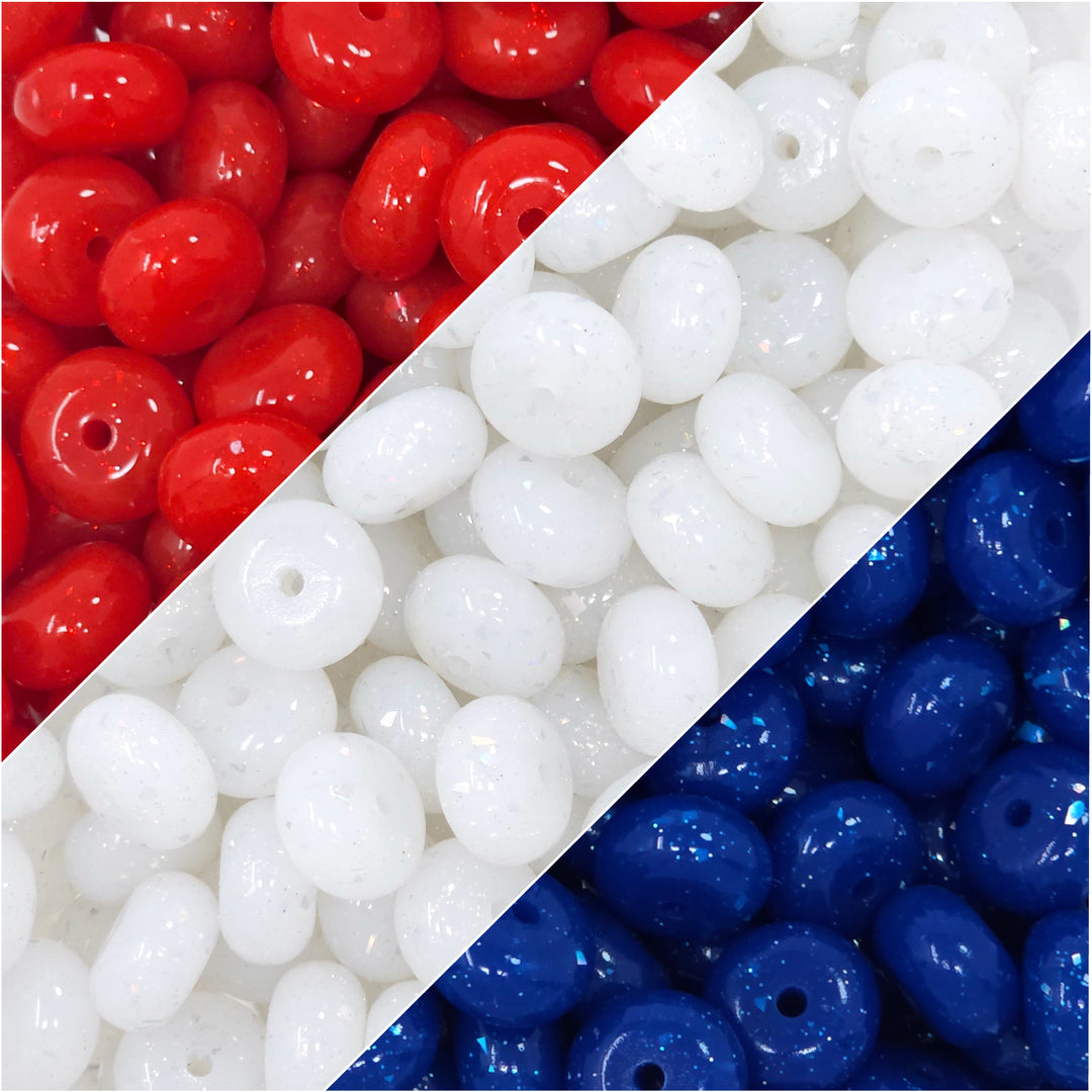 14mm USA Glossy Glitter & Foil Confetti Jelly Abacus Spacer Silicone Bead Mix (30 beads)