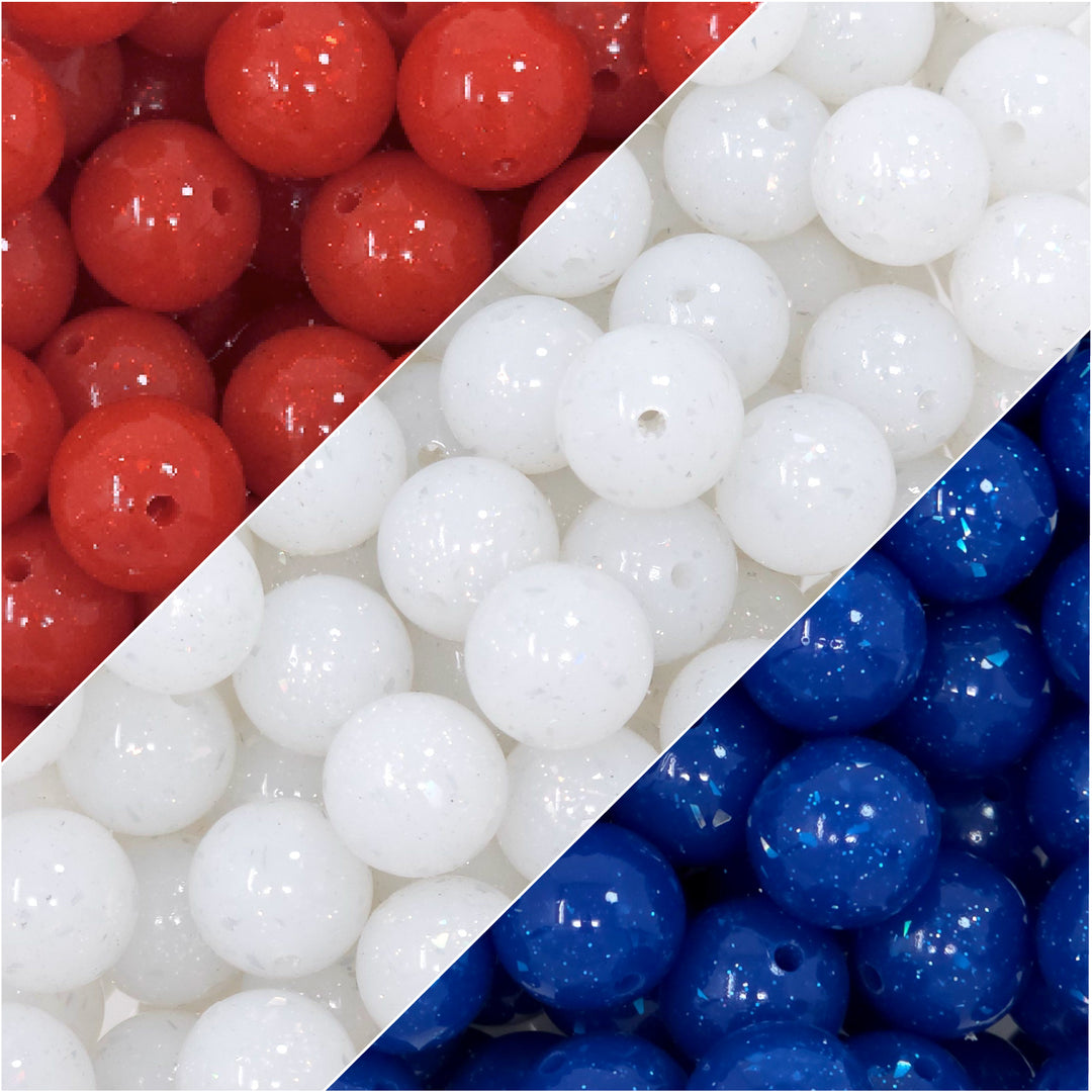 15mm USA Glitter & Foil Confetti Jelly Silicone Bead Mix (30 beads)