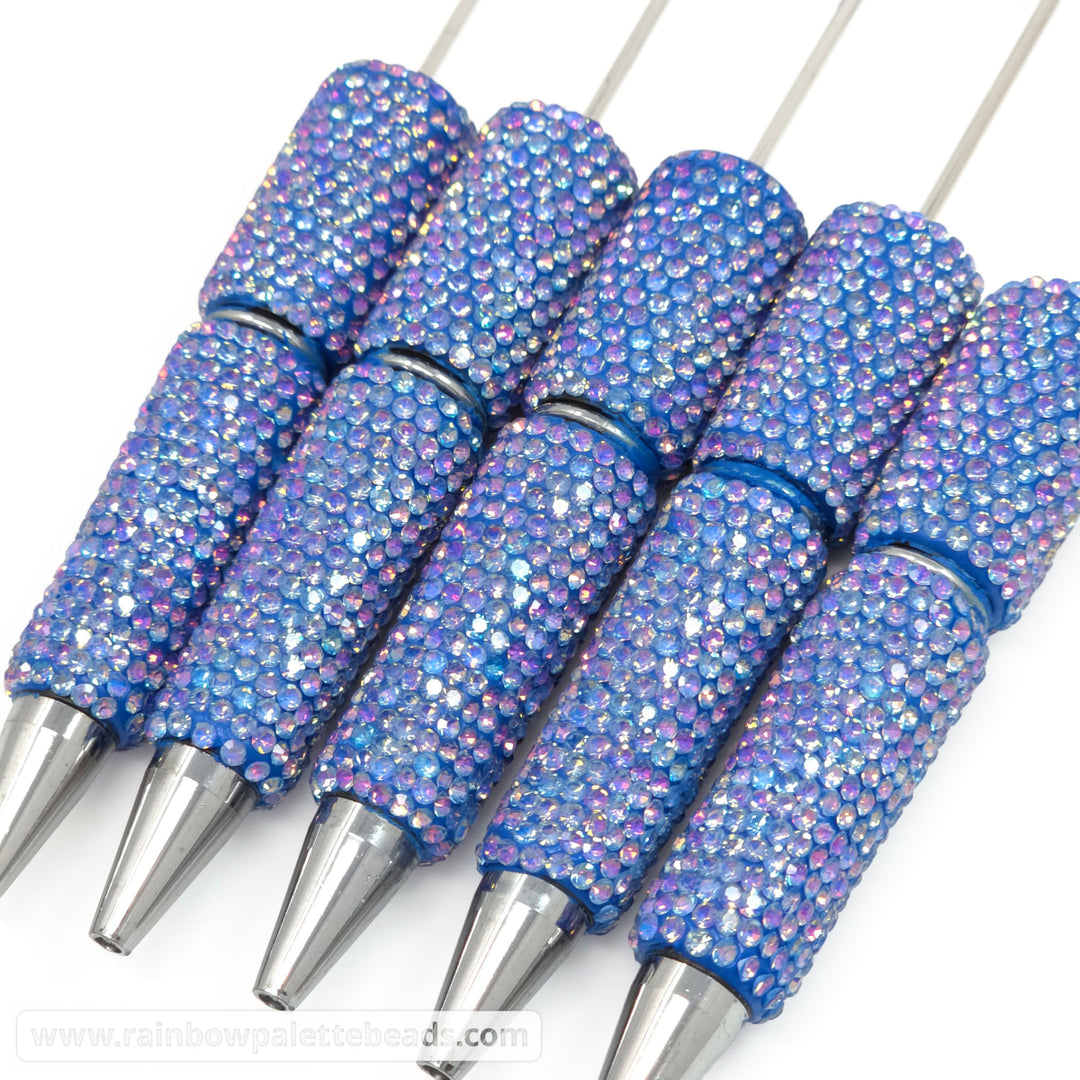 AB Blue Prismatic Shimmer Full Rhinestone Beadable Diamond Pen