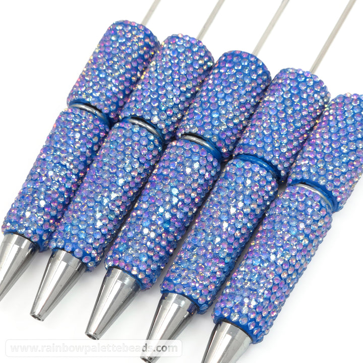 AB Blue Prismatic Shimmer Full Rhinestone Beadable Diamond Pen