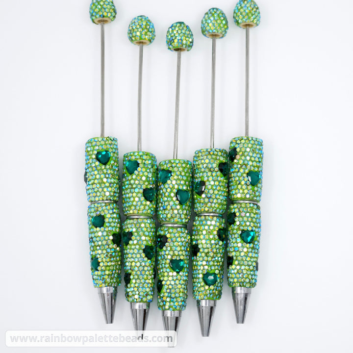 AB Green Sparkle Heart Jeweled Full Rhinestone Beadable Diamond Pen