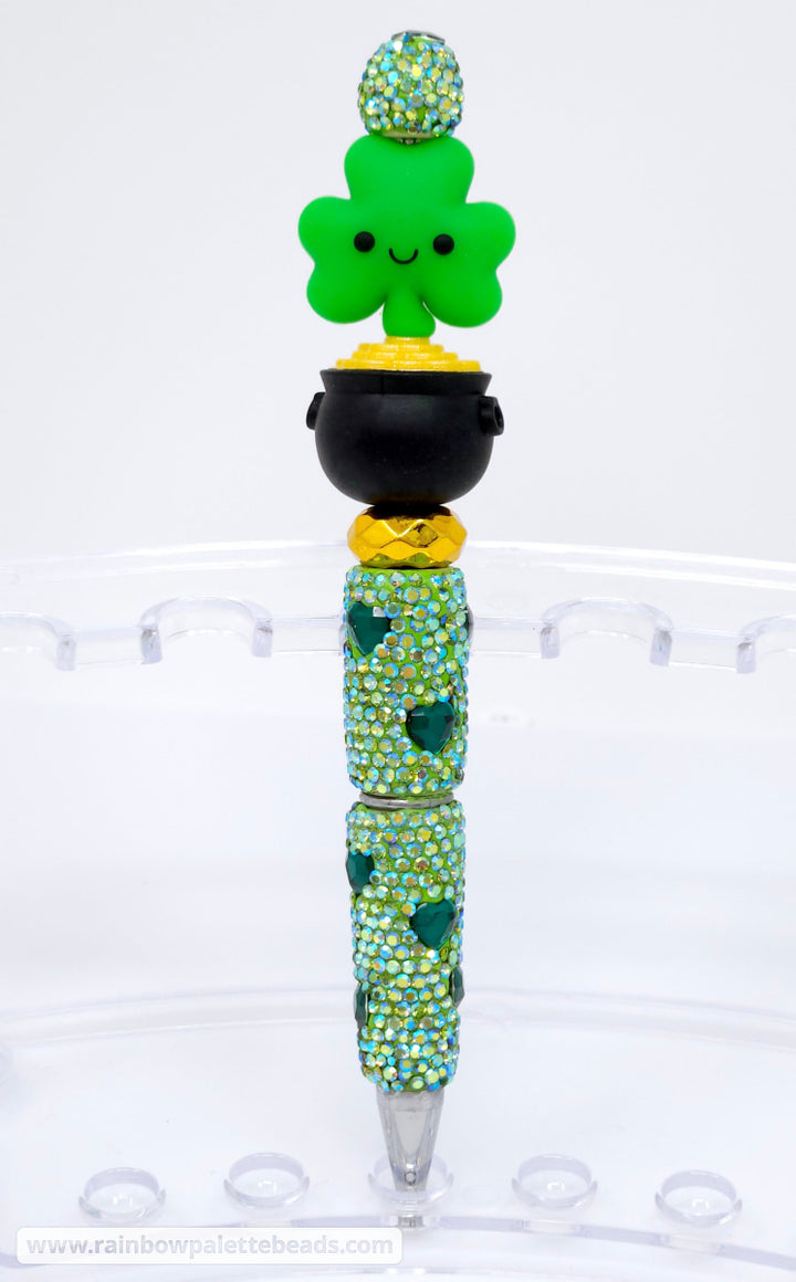 AB Green Sparkle Heart Jeweled Full Rhinestone Beadable Diamond Pen