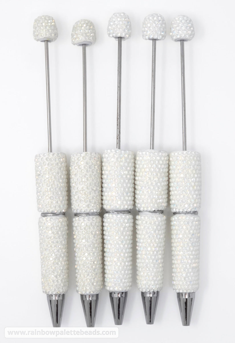 AB Icicle White Prismatic Shimmer Full Rhinestone Beadable Diamond Pen