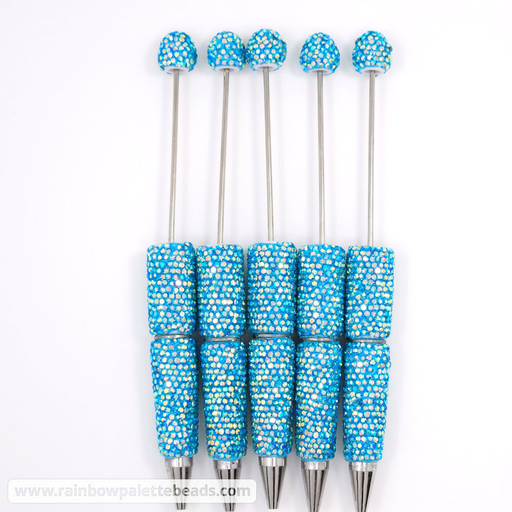 AB Iridescent Cyan Blue Sparkle Full Rhinestone Beadable Diamond Pen