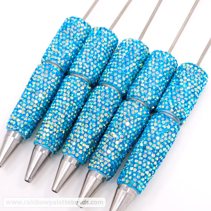 AB Iridescent Cyan Blue Sparkle Full Rhinestone Beadable Diamond Pen