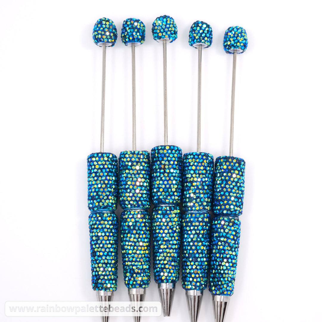 AB Iridescent Dark Blue Sparkle Full Rhinestone Beadable Diamond Pen
