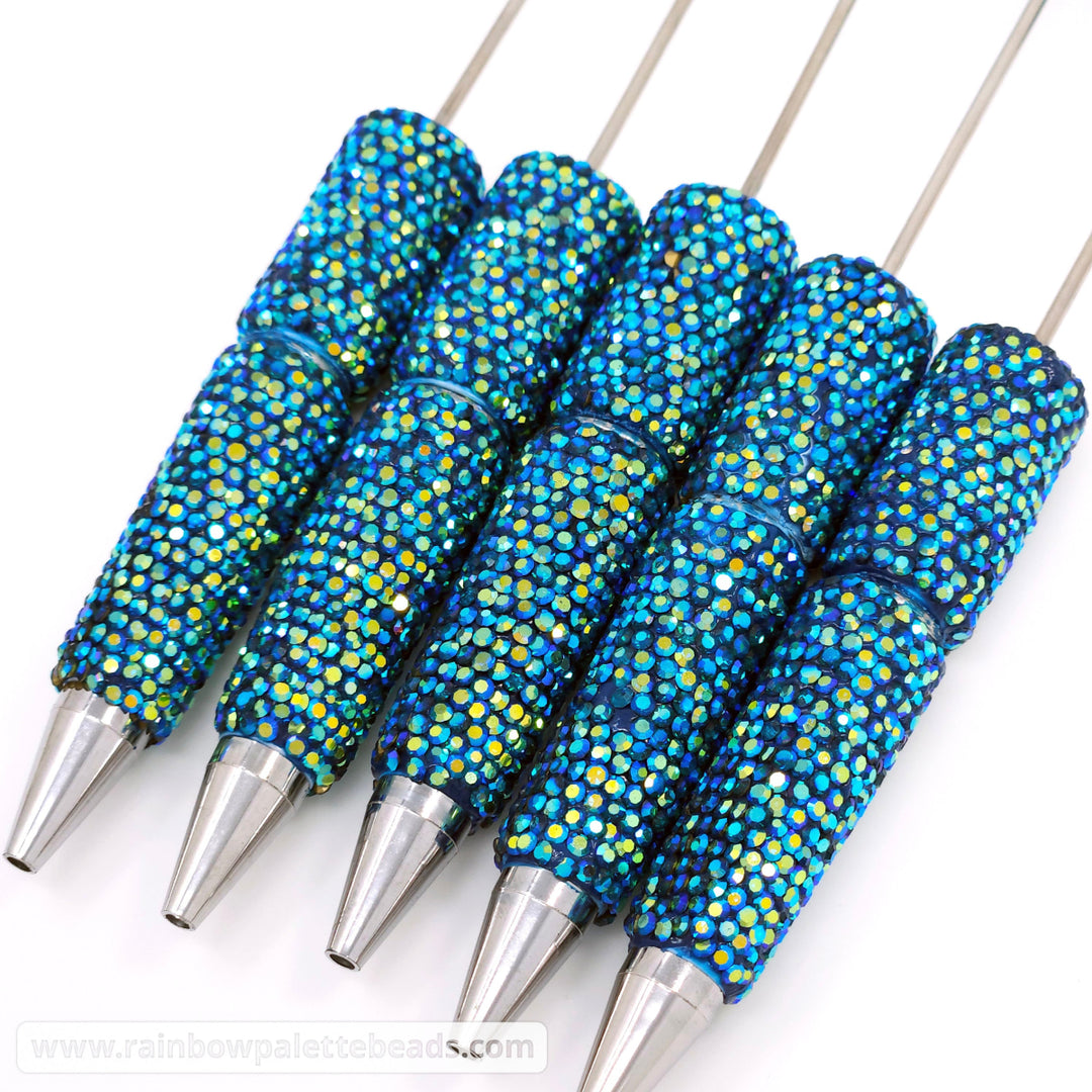 AB Iridescent Dark Blue Sparkle Full Rhinestone Beadable Diamond Pen