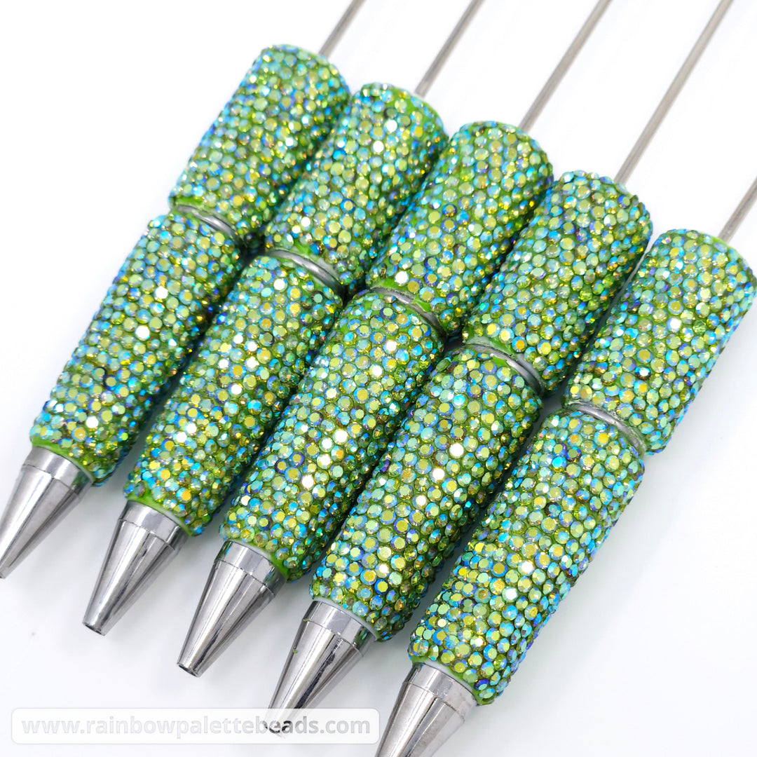 AB Iridescent Green Sparkle Full Rhinestone Beadable Diamond Pen