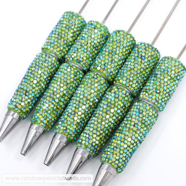 AB Iridescent Green Sparkle Full Rhinestone Beadable Diamond Pen