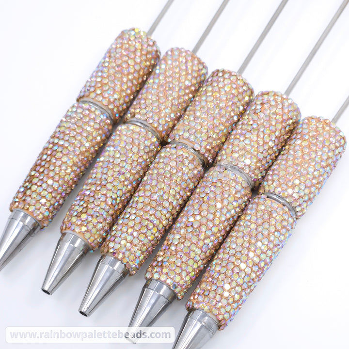 AB Iridescent Peach Sparkle Full Rhinestone Beadable Diamond Pen
