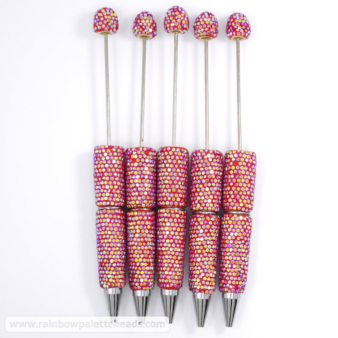 AB Iridescent Red Sparkle Full Rhinestone Beadable Diamond Pen