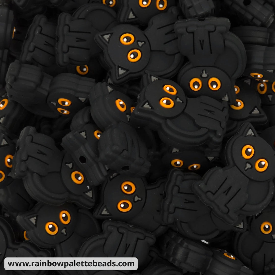 Black Cat Silicone Focal Bead - Orange Eyes - Beads