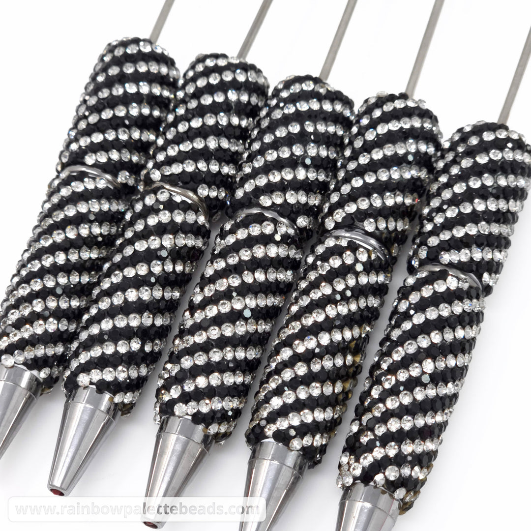 Black Diagonal Stripe Full Rhinestone Beadable Diamond Pen